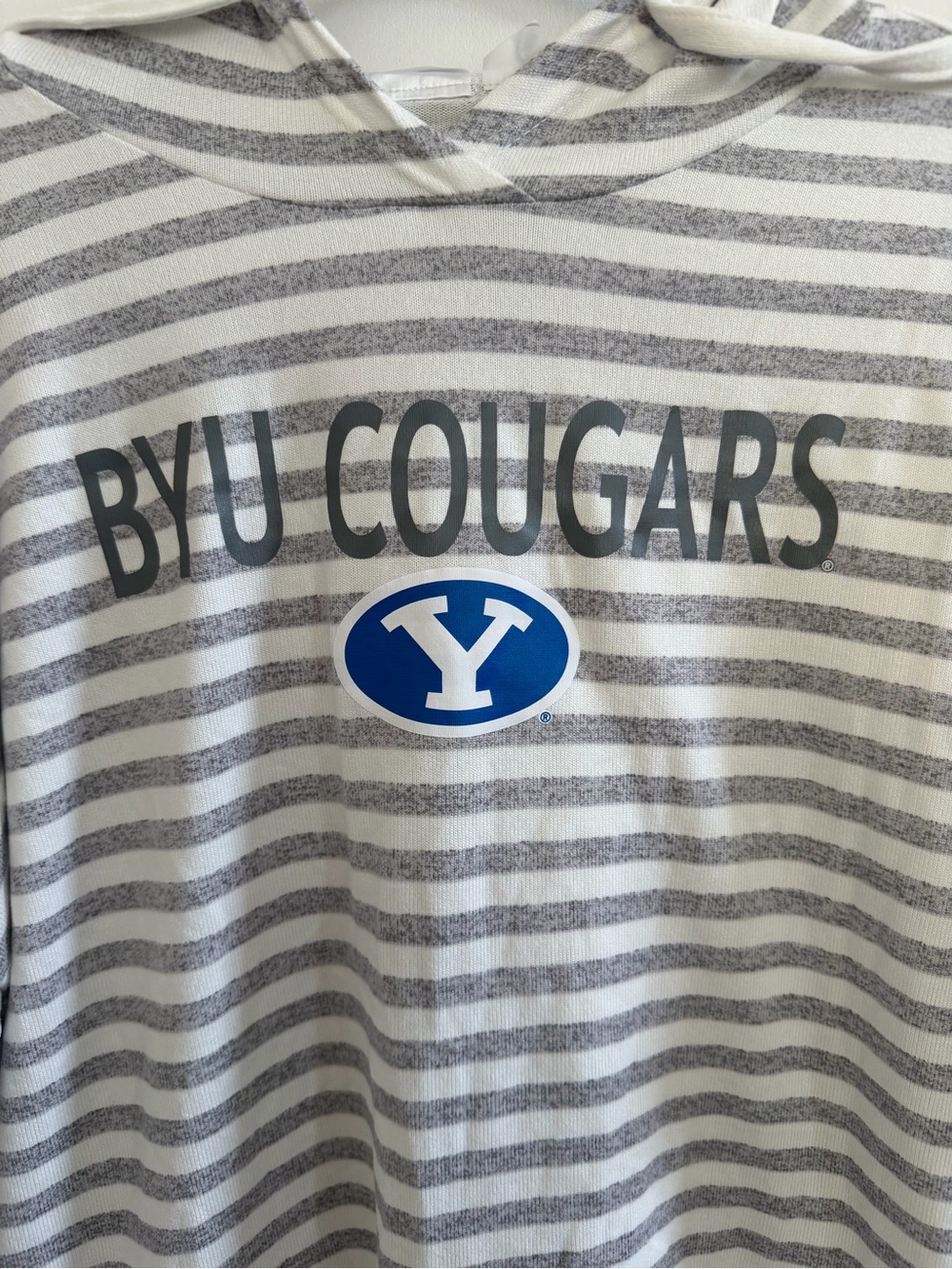 BYU Cougars Striped Hoodie Pullover in White & Gray - Picture 4 of 4